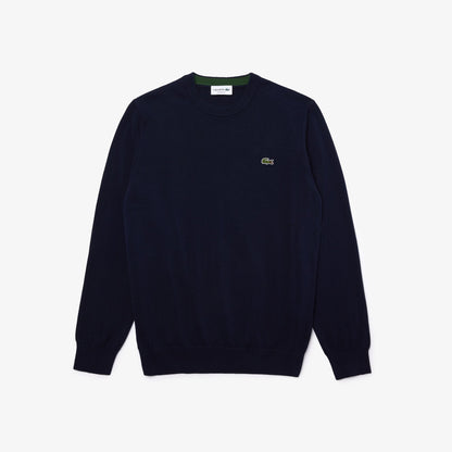 Lacoste pullover uomo girocollo AH1985-00 blu navy in cotone organico