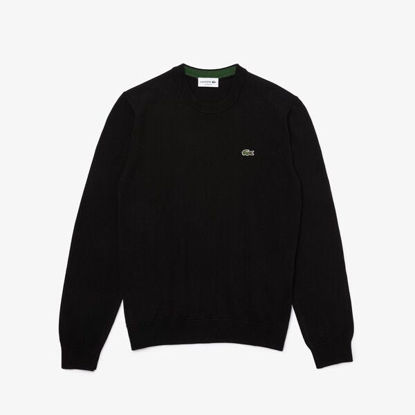 Lacoste pullover uomo girocollo AH1985-00 nero in cotone organico